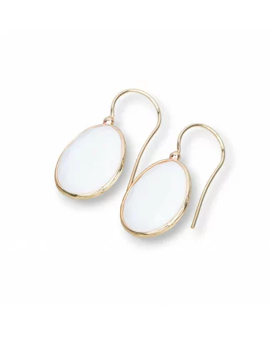 Orecchini A Monachella Di Bronzo Con Occhio Di Gatto Mango Bordato 18x36mm 1 Paio Bianco-BRONZO FANTASIA | Worldofjewel.com