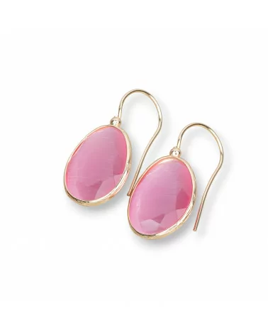 Orecchini A Monachella Di Bronzo Con Occhio Di Gatto Mango Bordato 18x36mm Dorato 1 Paio Rosa-ORECCHINI HOT PICKS | Worldofjewel.com