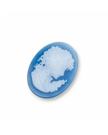 Cammeo Di Agata Naturale Inciso A Mano MADE IN ITALY Ovale 22x30mm 2pz Blu MOD05-CAMMEI DI AGATA NATURALE | Worldofjewel.com