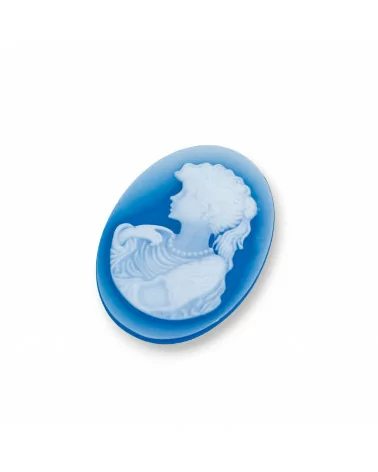 Cammeo Di Agata Naturale Inciso A Mano MADE IN ITALY Ovale 22x30mm 2pz Blu MOD06-CAMMEI DI AGATA NATURALE | Worldofjewel.com