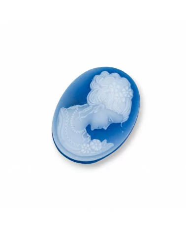 Cammeo Di Agata Naturale Inciso A Mano MADE IN ITALY Ovale 22x30mm 2pz Blu MOD11-CAMMEI DI AGATA NATURALE | Worldofjewel.com