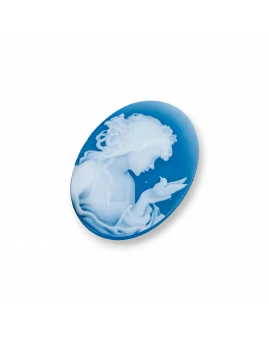 Cammeo Di Agata Naturale Inciso A Mano MADE IN ITALY Ovale 22x30mm 2pz Blu MOD13-CAMMEI DI AGATA NATURALE | Worldofjewel.com