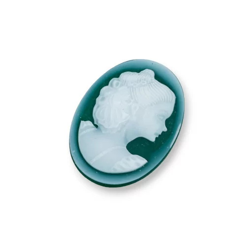 Cammeo Di Agata Naturale Inciso A Mano MADE IN ITALY Ovale 22x30mm 2pz Verde MOD36-CAMMEI DI AGATA NATURALE | Worldofjewel.com