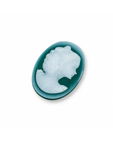 Cammeo Di Agata Naturale Inciso A Mano MADE IN ITALY Ovale 22x30mm 2pz Verde MOD36-CAMMEI DI AGATA NATURALE | Worldofjewel.com