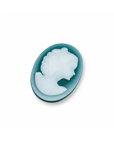 Cammeo Di Agata Naturale Inciso A Mano MADE IN ITALY Ovale 22x30mm 2pz Verde MOD41-CAMMEI DI AGATA NATURALE | Worldofjewel.com