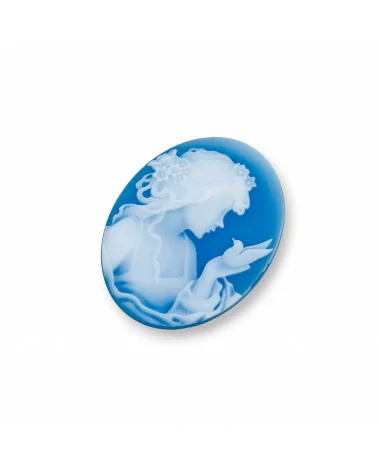 Cammeo Di Agata Naturale Inciso A Mano MADE IN ITALY Ovale 27x35mm 1pz BLU MOD03-CAMMEI DI AGATA NATURALE | Worldofjewel.com