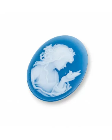 Cammeo Di Agata Naturale Inciso A Mano MADE IN ITALY Ovale 30x40mm 1pz Blu MOD03-CAMMEI DI AGATA NATURALE | Worldofjewel.com