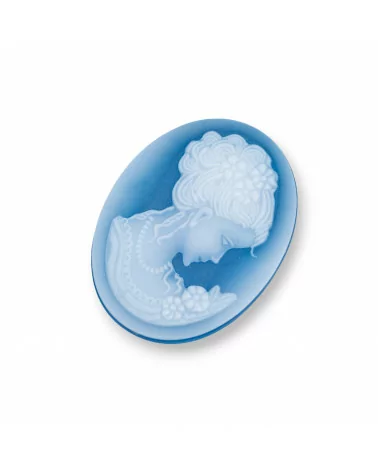 Cammeo Di Agata Naturale Inciso A Mano MADE IN ITALY Ovale 30x40mm 1pz Blu MOD04-CAMMEI DI AGATA NATURALE | Worldofjewel.com