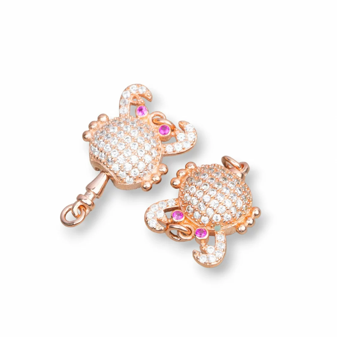 Chiusura Di Argento 925 Con Zirconi Granchio 15x19mm 2pz Oro Rosa-CHIUSURE DI ARGENTO | Worldofjewel.com