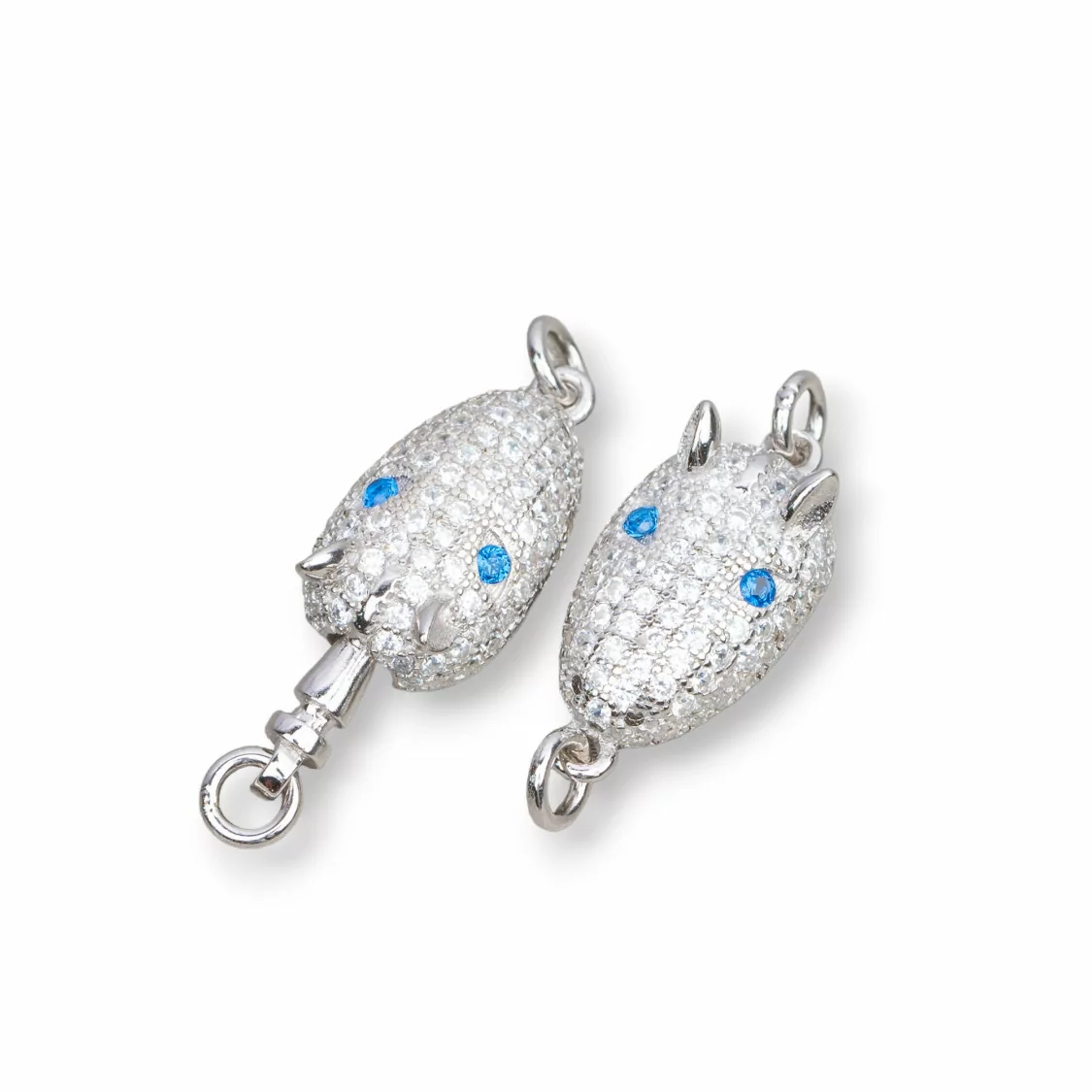 Chiusura Di Argento 925 Con Zirconi Micropave Testa Di Armadillo 8,5x14mm 2pz Rodiato Blu-CHIUSURE DI ARGENTO | Worldofjewel.com