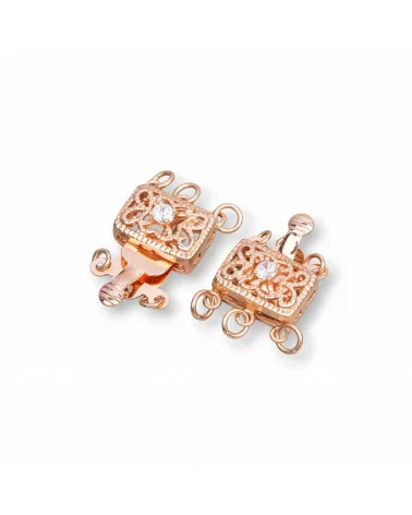 Chiusura Di Argento 925 Con Zirconi Rettangolo A 3 Fili 18x13mm 3pz Oro Rosa-CHIUSURE DI ARGENTO | Worldofjewel.com