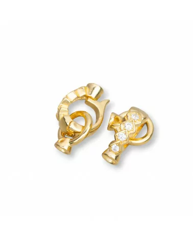 Chiusura Di Argento 925 Doppio Cerchio Con Zirconi 4 Rombi E Coppetta Da 4mm 3pz Dorato-CHIUSURE DI ARGENTO | Worldofjewel.com