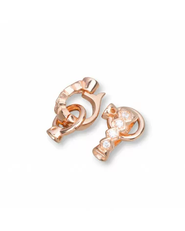 Chiusura Di Argento 925 Doppio Cerchio Con Zirconi 4 Rombi E Coppetta Da 4mm 3pz Oro Rosa-CHIUSURE DI ARGENTO | Worldofjewel.com