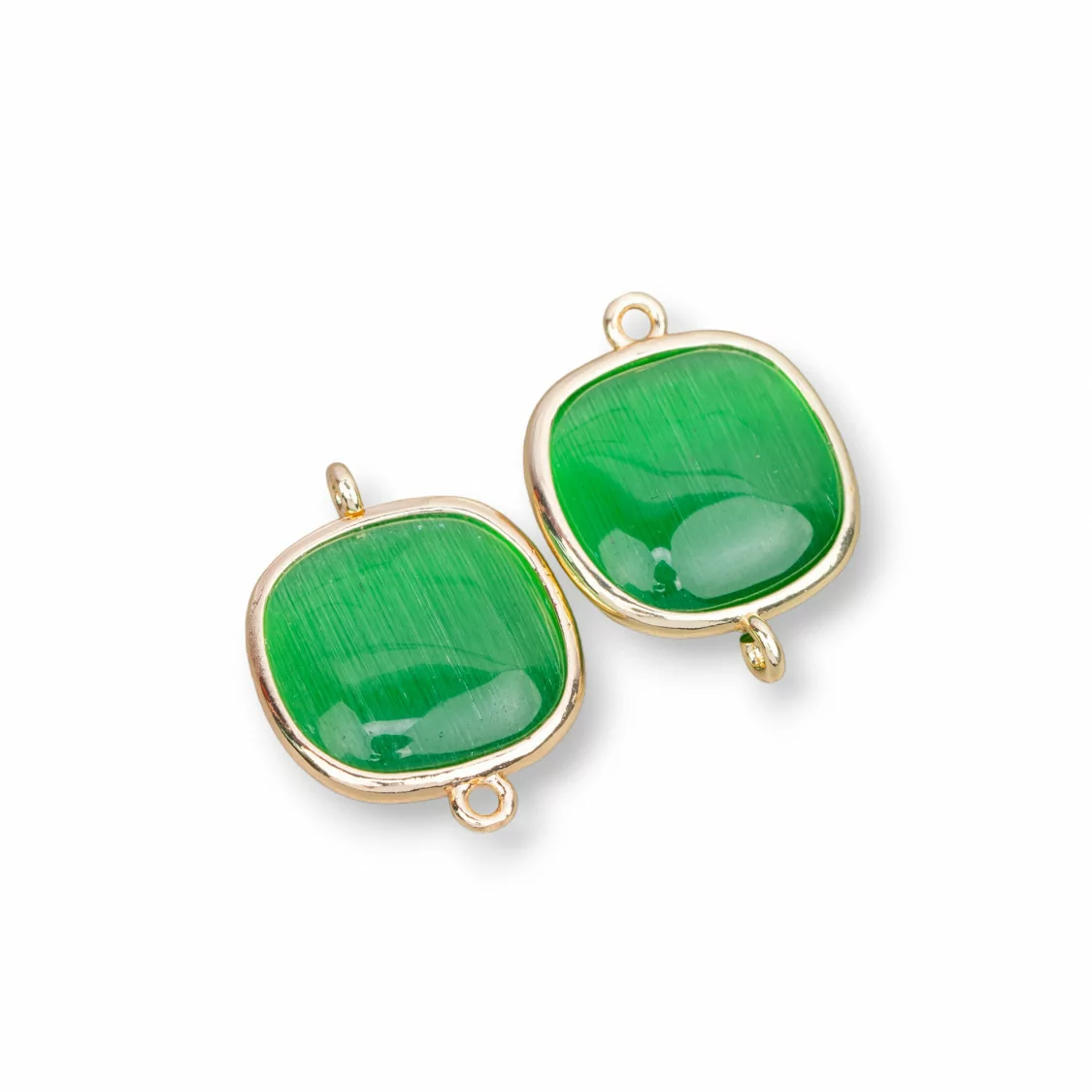 Connettore Componente Di Ottone Con Occhio Di Gatto Quadrato 18mm Con 2 Anellini 8pz Verde Chiaro- QUADRATO | Worldofjewel.com