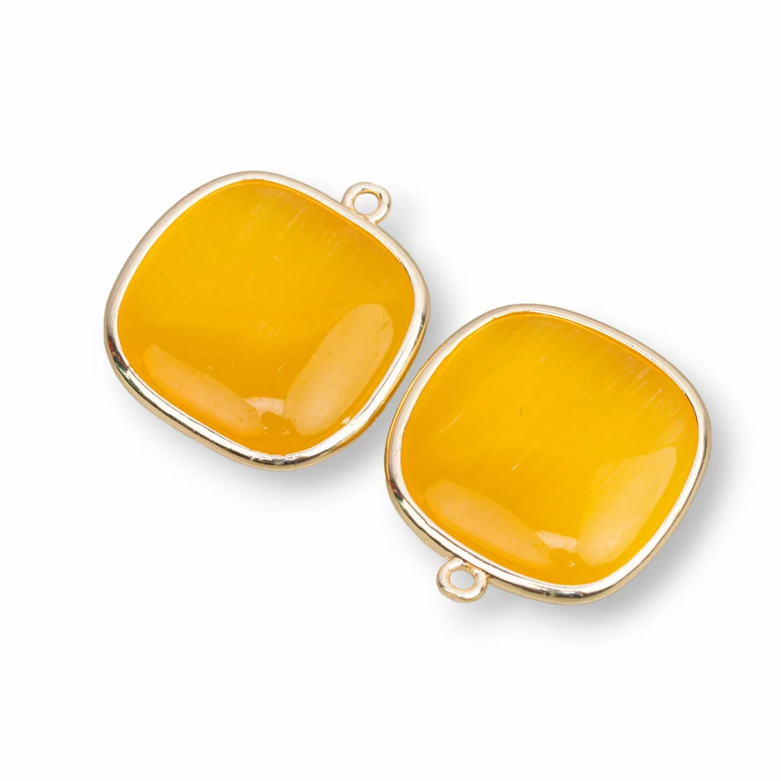 Connettore Componente Di Ottone Con Occhio Di Gatto Quadrato 22mm Con 1 Anellino 6pz Giallo- QUADRATO | Worldofjewel.com