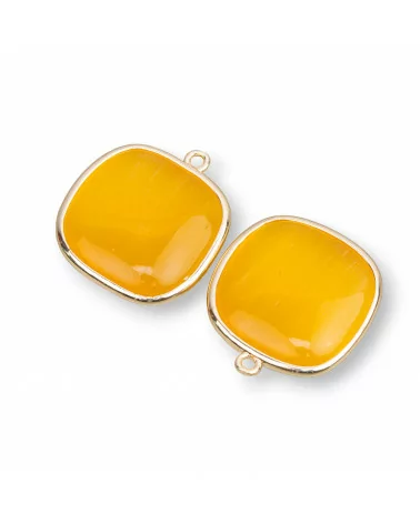 Connettore Componente Di Ottone Con Occhio Di Gatto Quadrato 22mm Con 1 Anellino 6pz Giallo- QUADRATO | Worldofjewel.com