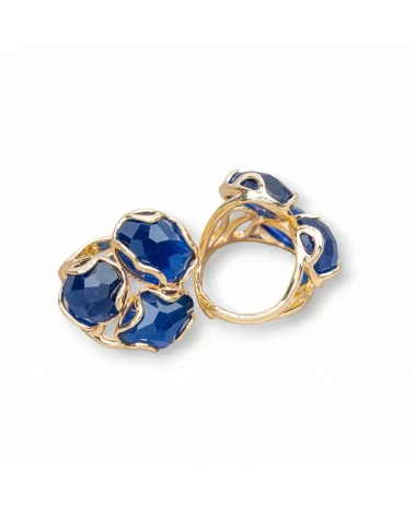 Anello Di Bronzo Collezione AURORA 25x27mm Con Occhio Di Gatto Misura Regolabile Dorato Blu Intenso-ANELLI BRONZO E OCCHIO DI GATTO | Worldofjewel.com