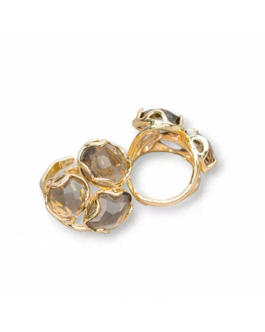 Anello Di Bronzo Collezione AURORA 25x27mm Con Occhio Di Gatto Misura Regolabile Dorato Fume'-ANELLI BRONZO CON PIETRE INCASTONATE | Worldofjewel.com