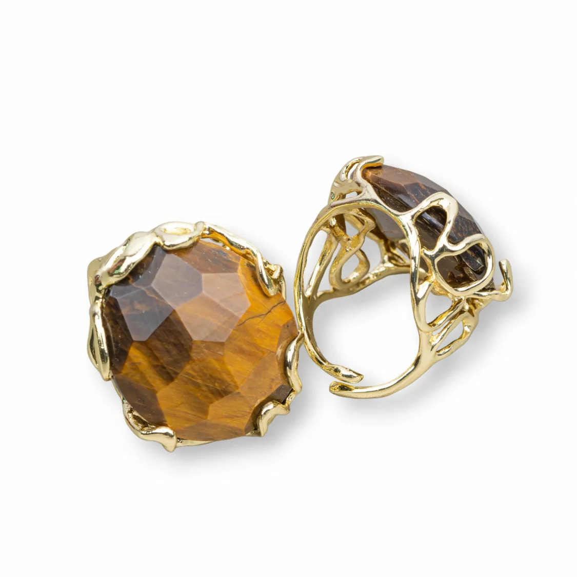 Anello Di Bronzo Collezione AURORA 28x32mm Con Pietre Dure Misura Regolabile Dorato Occhio Di Tigre 2-ANELLI BRONZO E OCCHIO DI GATTO | Worldofjewel.com