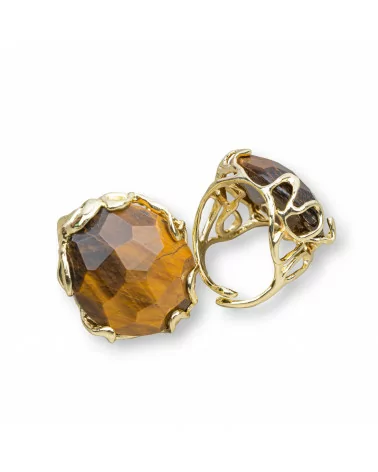 Anello Di Bronzo Collezione AURORA 28x32mm Con Pietre Dure Misura Regolabile Dorato Occhio Di Tigre 2-ANELLI BRONZO E OCCHIO DI GATTO | Worldofjewel.com