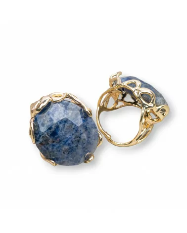 Anello Di Bronzo Collezione AURORA 28x32mm Con Pietre Dure Misura Regolabile Dorato Sodalite Grezzo-ANELLI BRONZO E OCCHIO DI GATTO | Worldofjewel.com