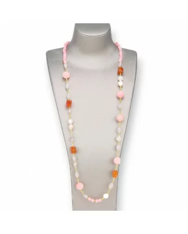 Collana Bijoux Con Pietre Dure, Perle Di Fiume E Ematite Con Chiusura 90cm Rosa-DESIGN ITALY | Worldofjewel.com