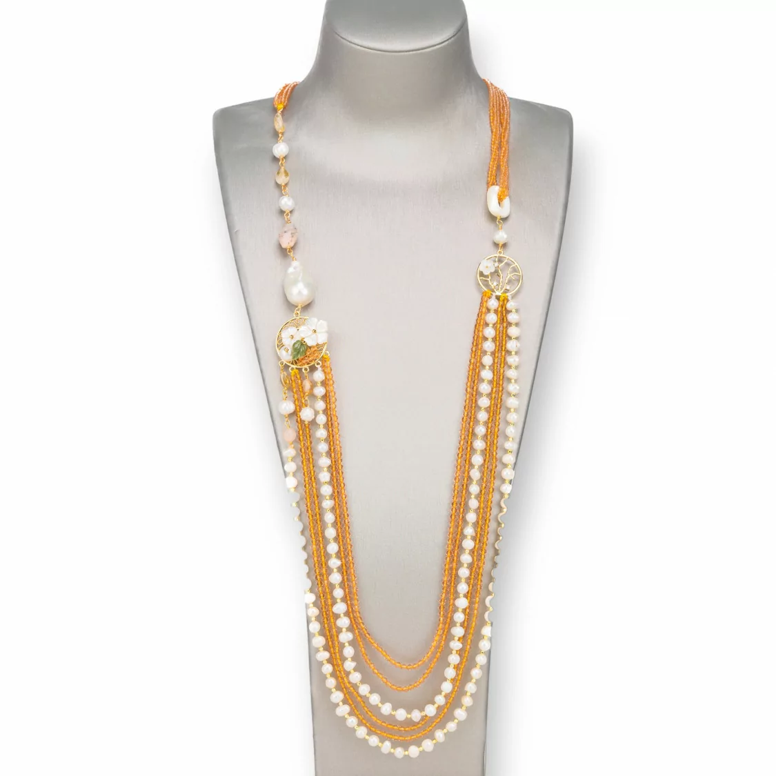 Collana Bijoux Con Pietre Dure, Perle Di Fiume E Madreperla 85cm Giallo Topazio-DESIGN ITALY | Worldofjewel.com