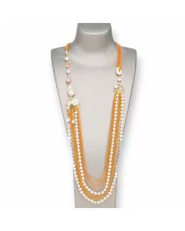 Collana Bijoux Con Pietre Dure, Perle Di Fiume E Madreperla 85cm Giallo Topazio-DESIGN ITALY | Worldofjewel.com