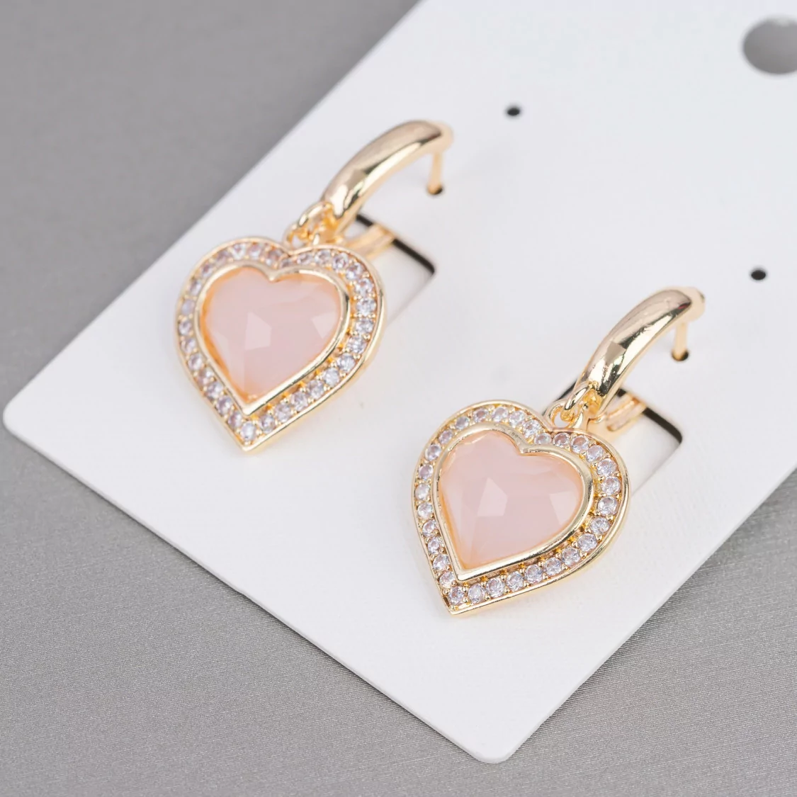 Orecchini Perno Chiuso Di Bronzo Con Zirconi E Occhio Di Gatto Cuore 18x33mm Rosa-BRONZO CRYSTAL | Worldofjewel.com