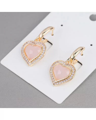 Orecchini Perno Chiuso Di Bronzo Con Zirconi E Occhio Di Gatto Cuore 18x33mm Rosa-BRONZO CRYSTAL | Worldofjewel.com