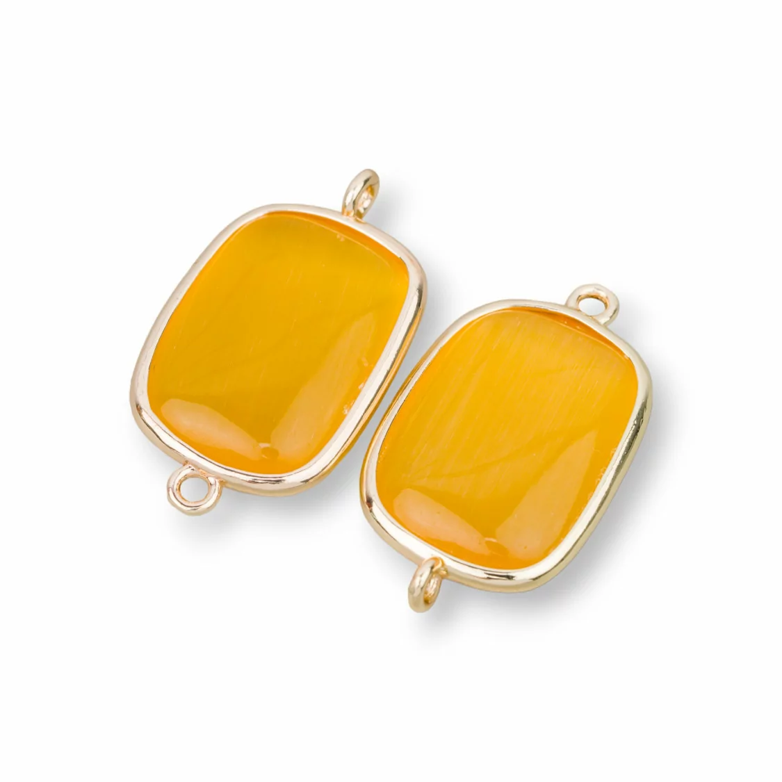 Connettore Componente Di Ottone Con Occhio Di Gatto Rettangolo 16x21mm Con 2 Anellini 8pz Giallo- QUADRATO | Worldofjewel.com