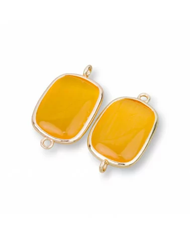 Connettore Componente Di Ottone Con Occhio Di Gatto Rettangolo 16x21mm Con 2 Anellini 8pz Giallo- QUADRATO | Worldofjewel.com