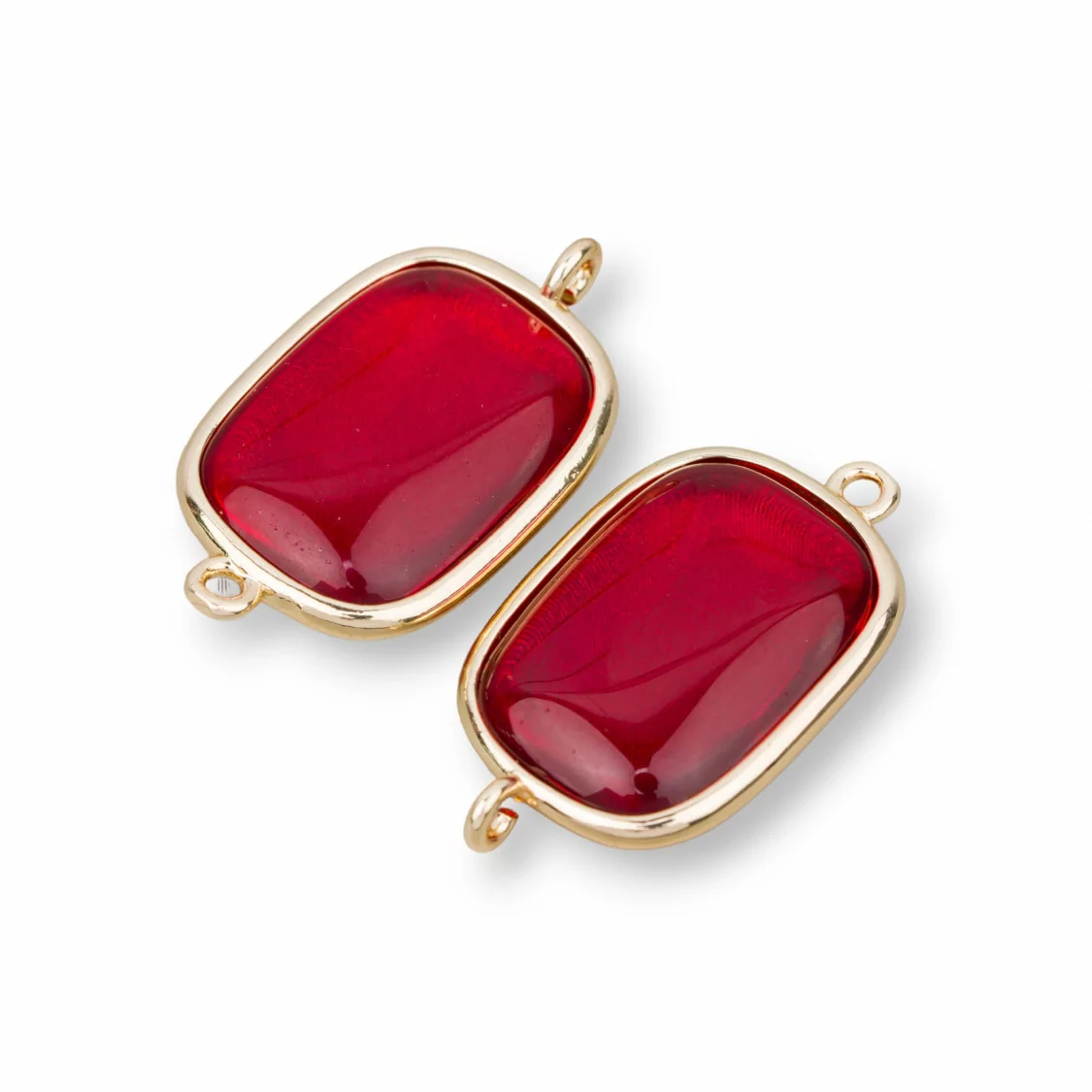 Connettore Componente Di Ottone Con Occhio Di Gatto Rettangolo 16x21mm Con 2 Anellini 8pz Rosso Ruby- QUADRATO | Worldofjewel.com