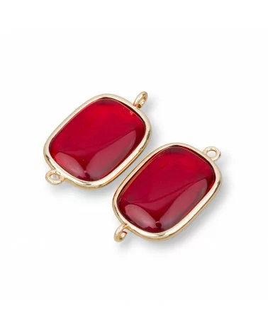 Connettore Componente Di Ottone Con Occhio Di Gatto Rettangolo 16x21mm Con 2 Anellini 8pz Rosso Ruby- QUADRATO | Worldofjewel.com