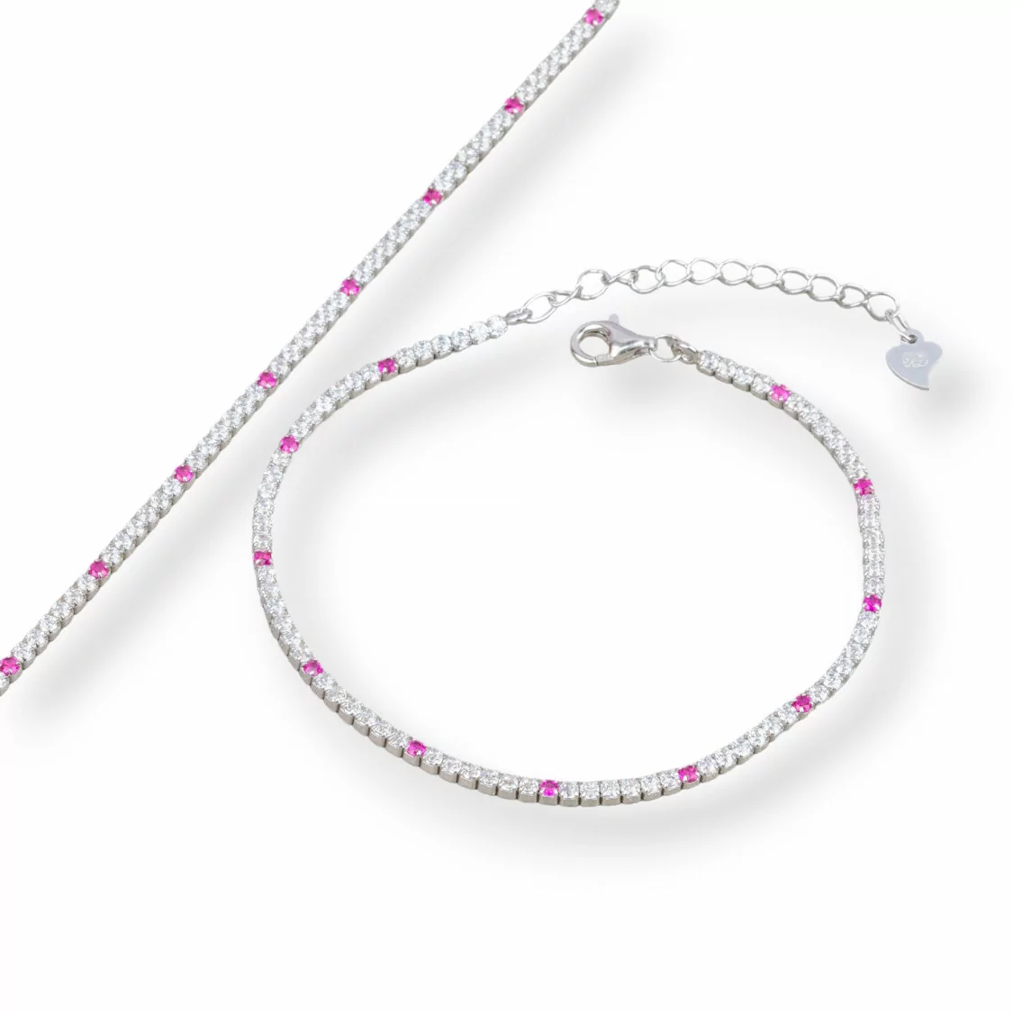 Bracciale Di Argento 925 Tennis Con Zirconi 2mm Rodiato + Bianco + Rosso Con Chiusura Moschettone 1pz-BRACCIALI TENNIS | Worldofjewel.com