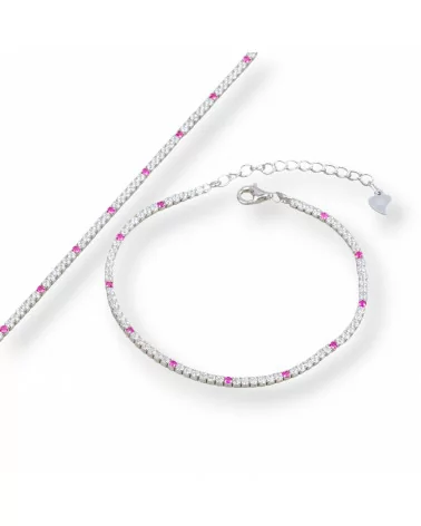 Bracciale Di Argento 925 Tennis Con Zirconi 2mm Rodiato + Bianco + Rosso Con Chiusura Moschettone 1pz-BRACCIALI TENNIS | Worldofjewel.com