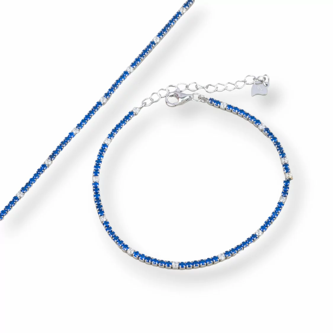 Bracciale Di Argento 925 Tennis Con Zirconi 2mm Rodiato + Blu + Bianco Con Chiusura Moschettone 1pz-BRACCIALI TENNIS | Worldofjewel.com