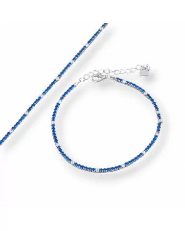 Bracciale Di Argento 925 Tennis Con Zirconi 2mm Rodiato + Blu + Bianco Con Chiusura Moschettone 1pz-BRACCIALI TENNIS | Worldofjewel.com