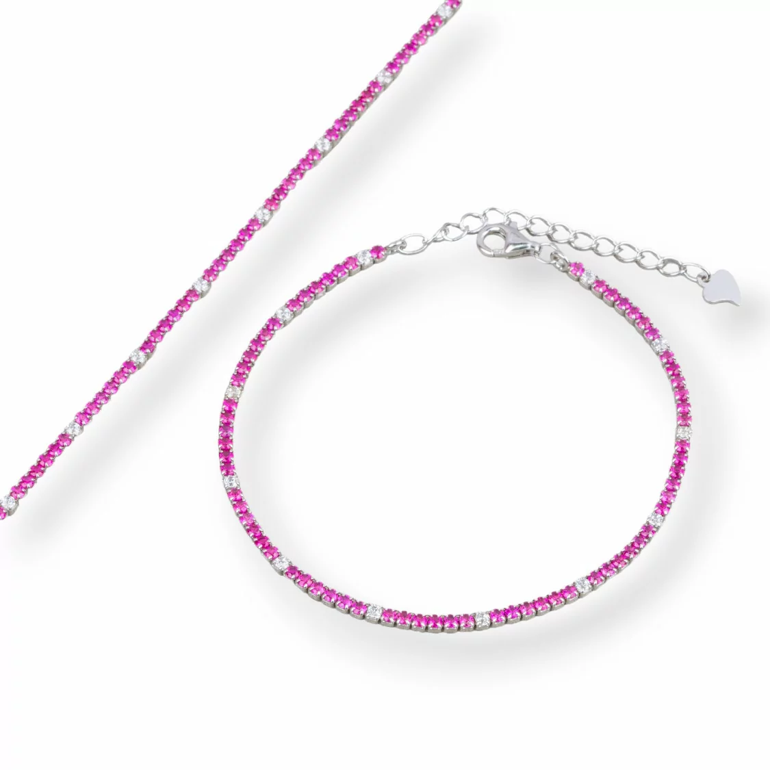 Bracciale Di Argento 925 Tennis Con Zirconi 2mm Rodiato + Rosso + Bianco Con Chiusura Moschettone 1pz-BRACCIALI TENNIS | Worldofjewel.com