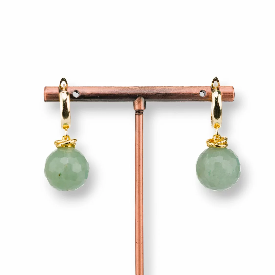 Orecchini A Perno Di Bronzo Con Sfera Di Pietre Dure Sfaccettato 14mm Avventurina Verde-BRONZO CRYSTAL | Worldofjewel.com