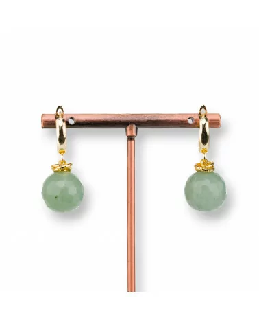 Orecchini A Perno Di Bronzo Con Sfera Di Pietre Dure Sfaccettato 14mm Avventurina Verde-BRONZO CRYSTAL | Worldofjewel.com