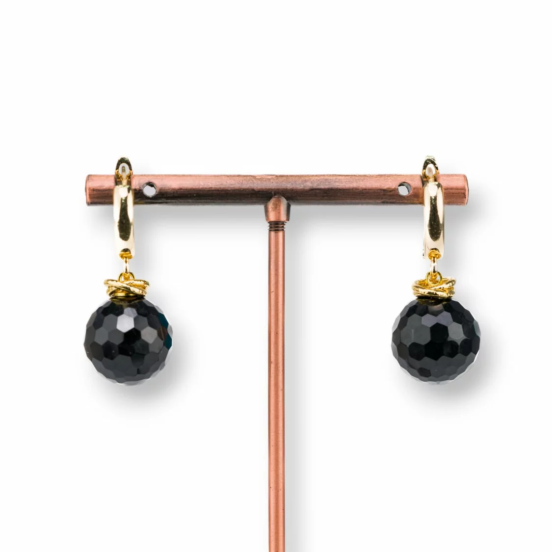 Orecchini A Perno Di Bronzo Con Sfera Di Pietre Dure Sfaccettato 14mm Dorato Onice-ORECCHINI HOT PICKS | Worldofjewel.com