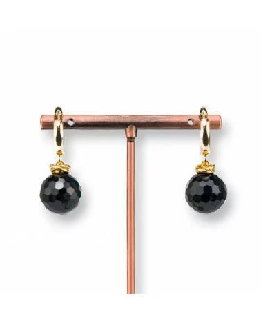 Orecchini A Perno Di Bronzo Con Sfera Di Pietre Dure Sfaccettato 14mm Onice-BRONZO CRYSTAL | Worldofjewel.com