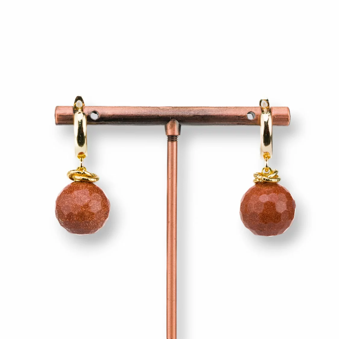 Orecchini A Perno Di Bronzo Con Sfera Di Pietre Dure Sfaccettato 14mm Sand Stone-BRONZO CRYSTAL | Worldofjewel.com