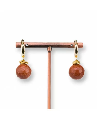 Orecchini A Perno Di Bronzo Con Sfera Di Pietre Dure Sfaccettato 14mm Sand Stone-BRONZO CRYSTAL | Worldofjewel.com