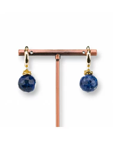 Orecchini A Perno Di Bronzo Con Sfera Di Pietre Dure Sfaccettato 14mm Sodalite-BRONZO CRYSTAL | Worldofjewel.com