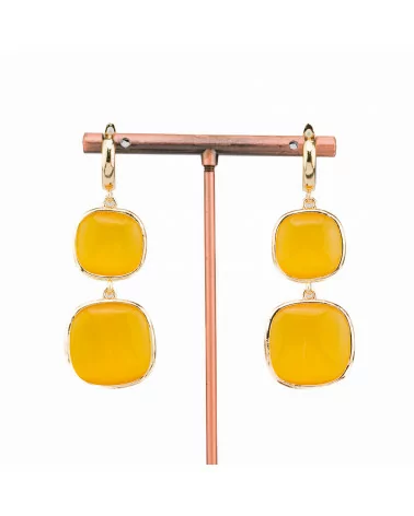 Orecchini Di Bronzo A Perno Con Occhio Di Gatto Doppio Quadratino 22x60mm Giallo-BRONZO CRYSTAL | Worldofjewel.com