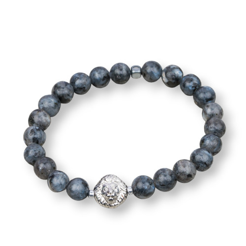 Bracelet élastique en pierres précieuses 08 mm avec hématite ligne homme MOD4 Labradorite