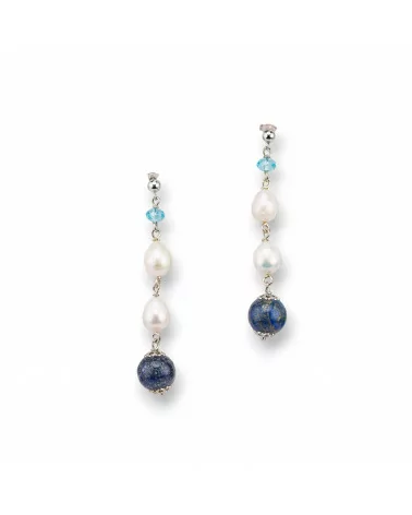 Orecchini A Perno Di Argento 925 Con Perle Di Fiume e Lapis-ARGENTO 925 DESIGN ITALY | Worldofjewel.com