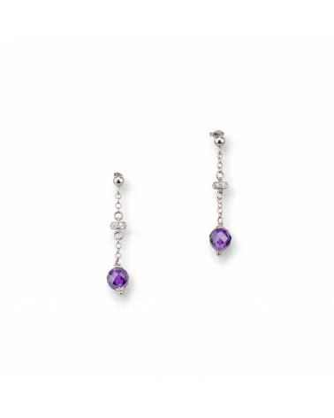 Orecchini A Perno Di Argento 925 Con Zirconi A Sfera Sfaccettata 8mm Viola E Rondelle Zirconate 8x44mm-ARGENTO 925 DESIGN ITALY | Worldofjewel.com